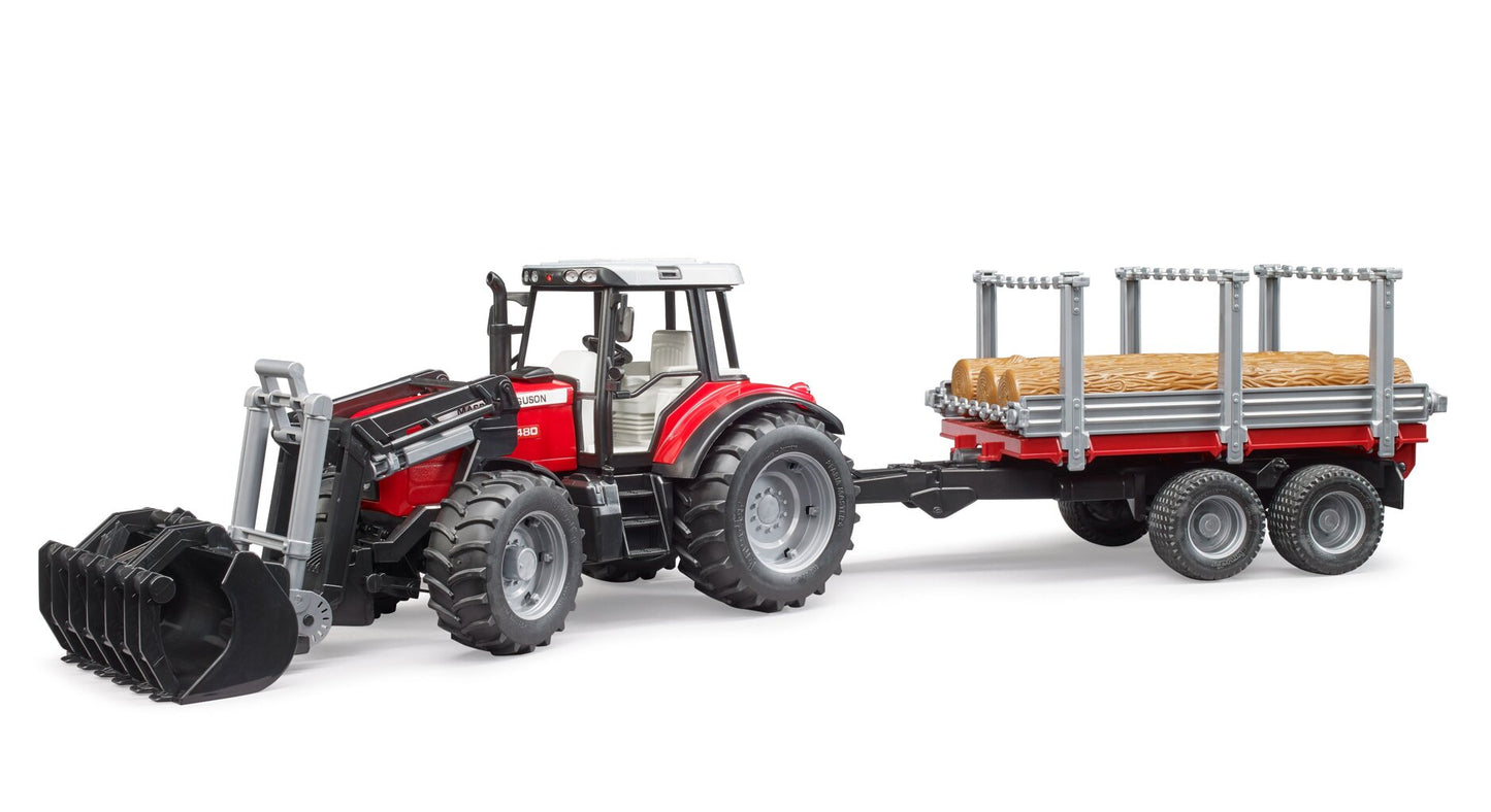 Massey Ferguson 7480 s predným nakladačom a prívesom na drevo U02046