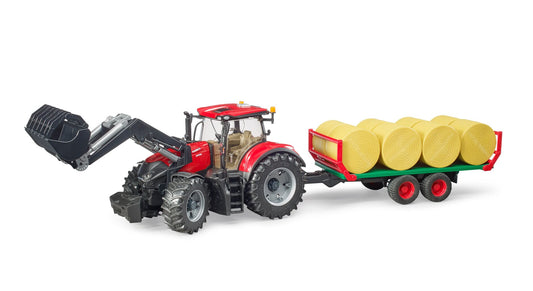 Case IH Optum 300 CVX s čelným nakladačom a prívesom